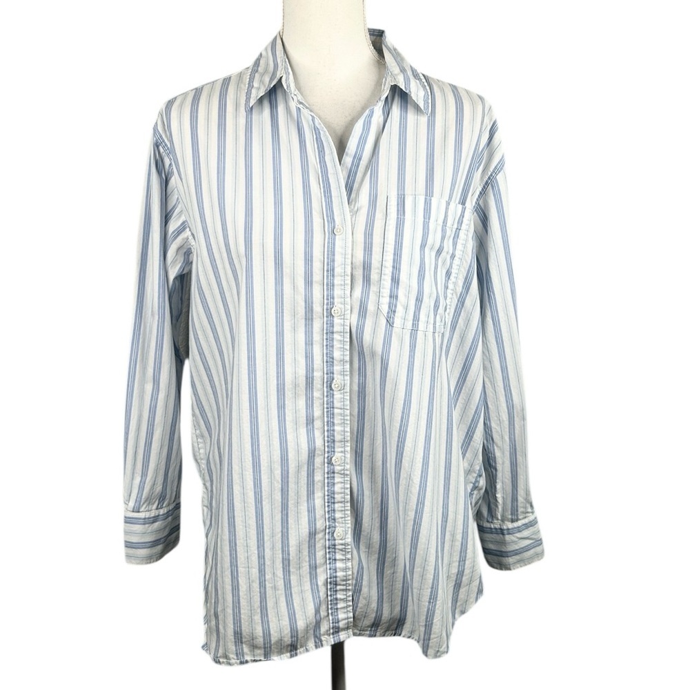 Banana Republic 100% Cotton Blue White Stripe Preppy Classic‎ Button Up Top XS